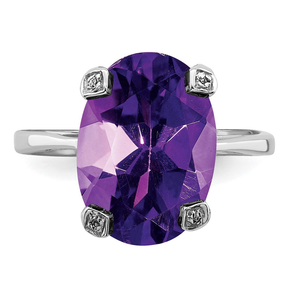 Sterling Silver Rhodium Amethyst & Diamond Ring