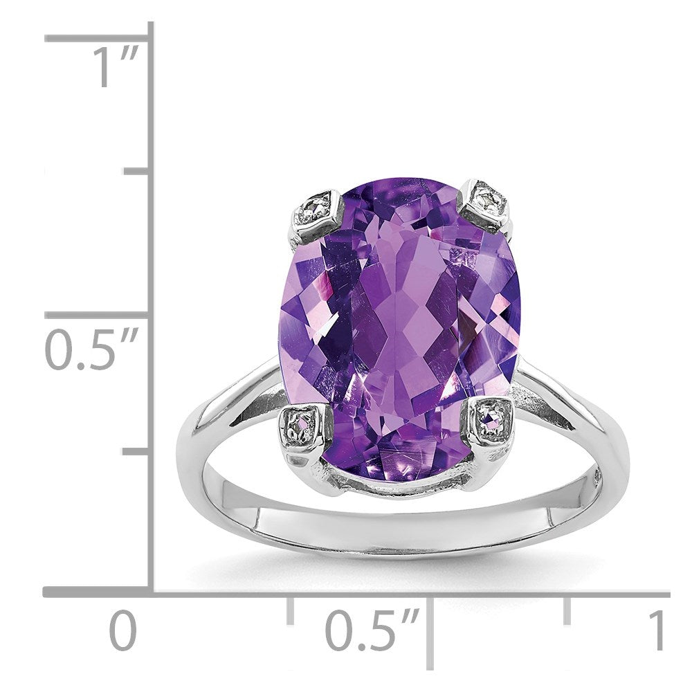 Sterling Silver Rhodium Amethyst & Diamond Ring