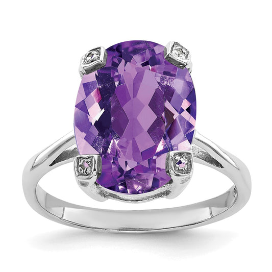 Sterling Silver Rhodium Amethyst & Diamond Ring