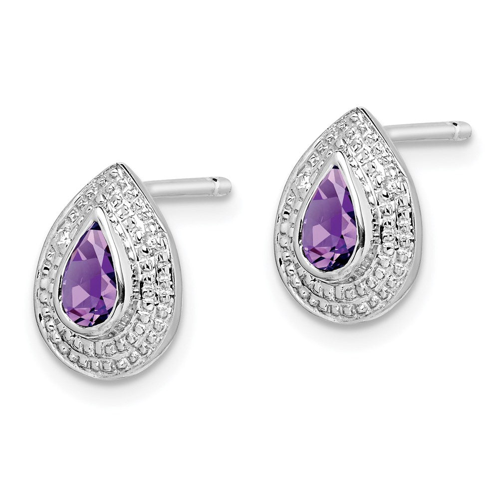 Sterling Silver Rhodium Amethyst & Diamond Post Earrings