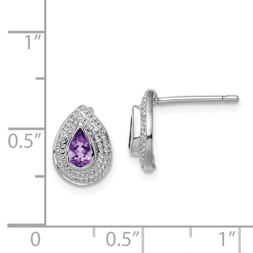 Sterling Silver Rhodium Amethyst & Diamond Post Earrings