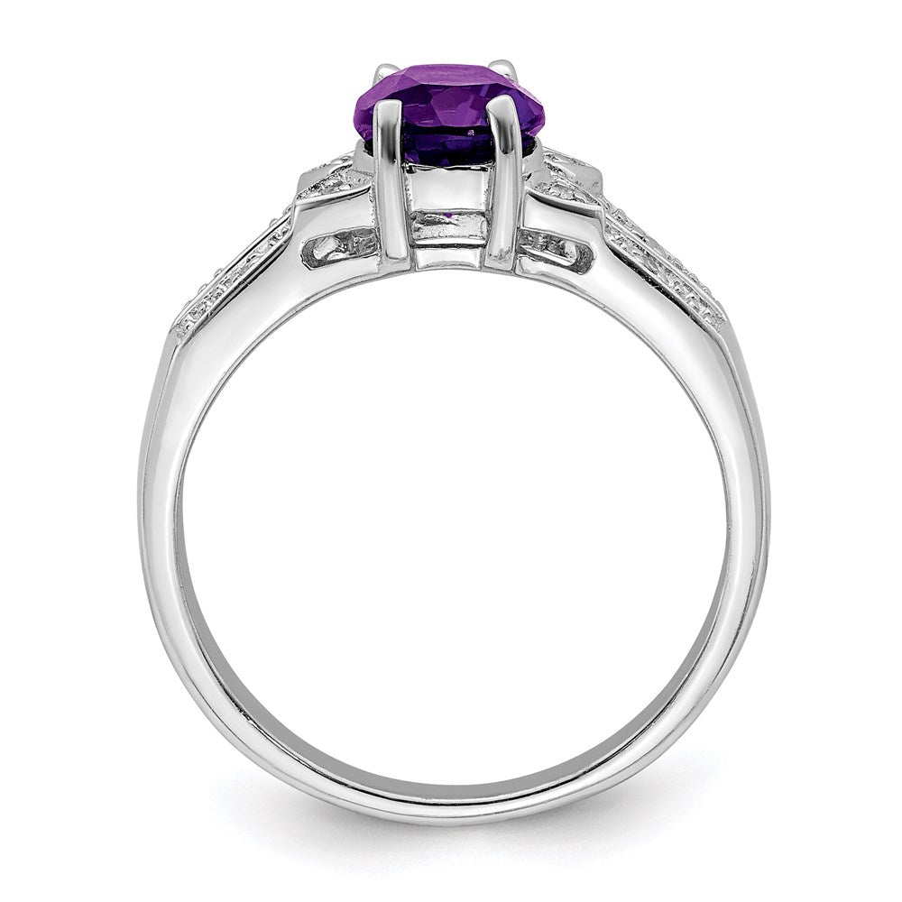 Sterling Silver Rhodium Amethyst Diamond Ring