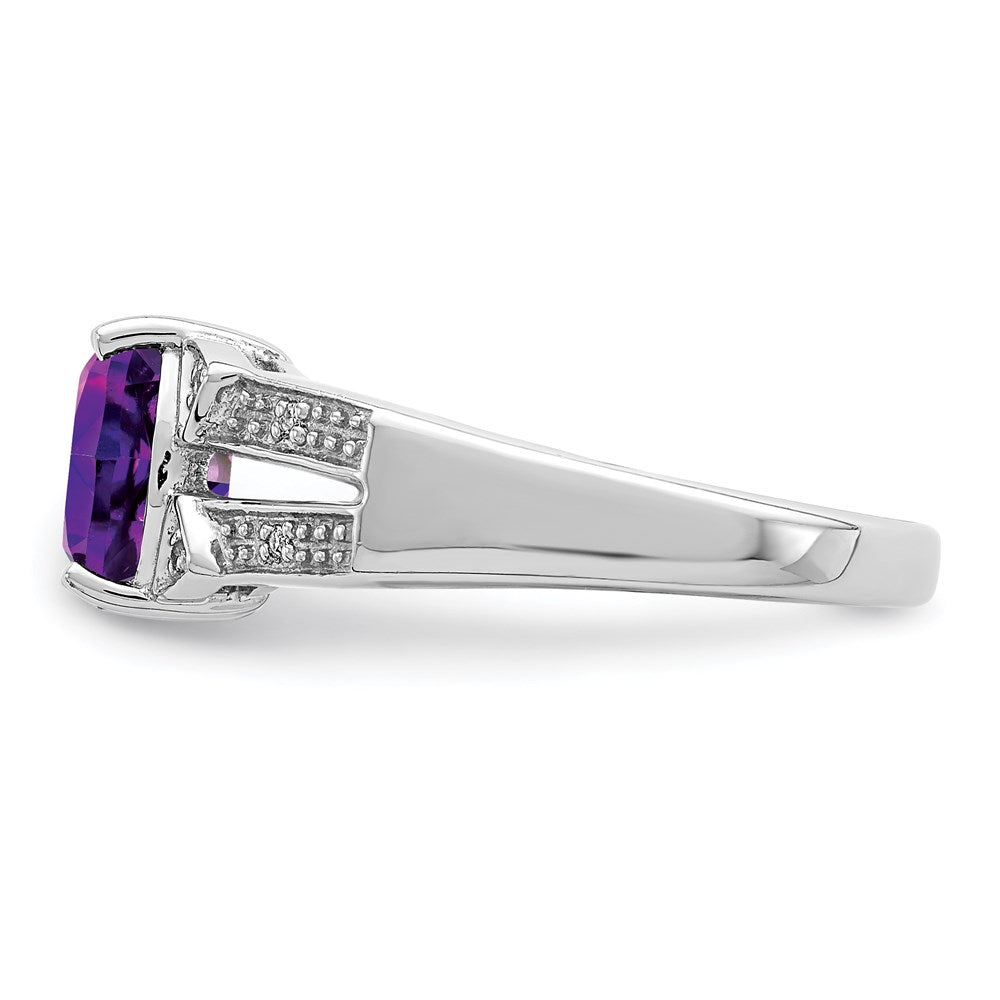 Sterling Silver Rhodium Amethyst Diamond Ring