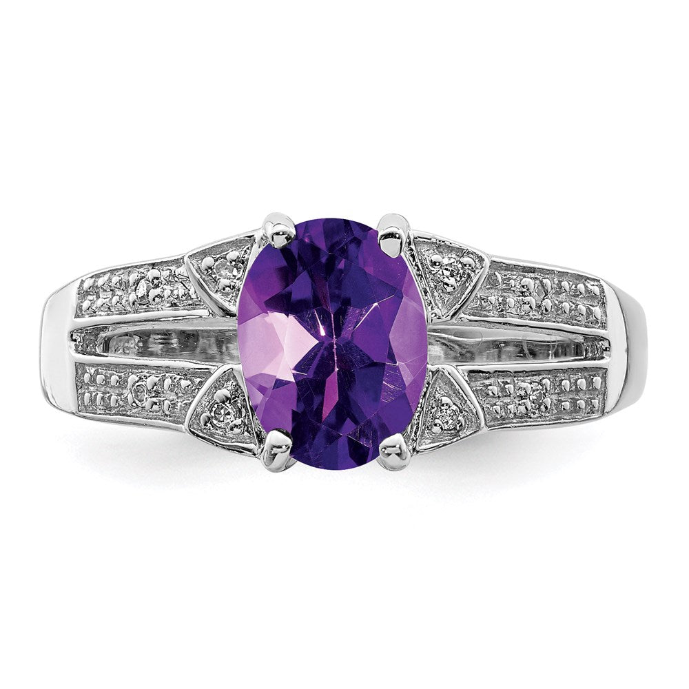 Sterling Silver Rhodium Amethyst Diamond Ring