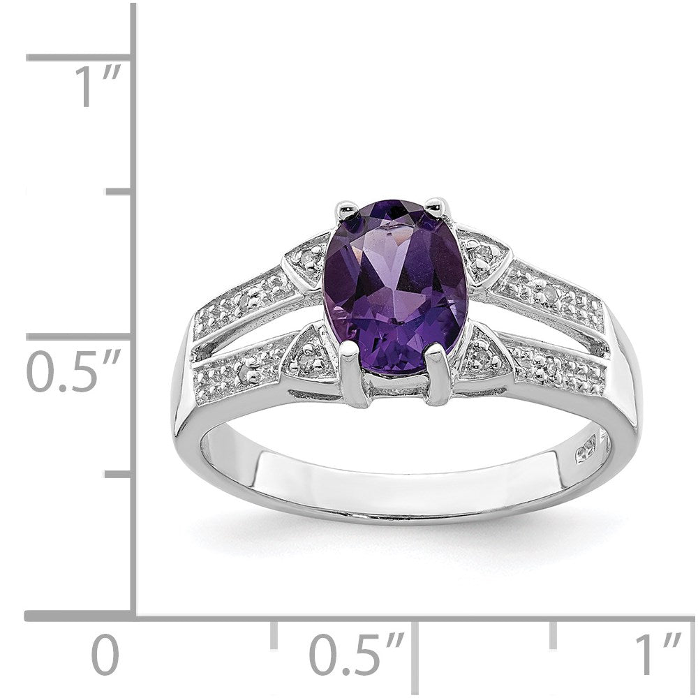 Sterling Silver Rhodium Amethyst Diamond Ring