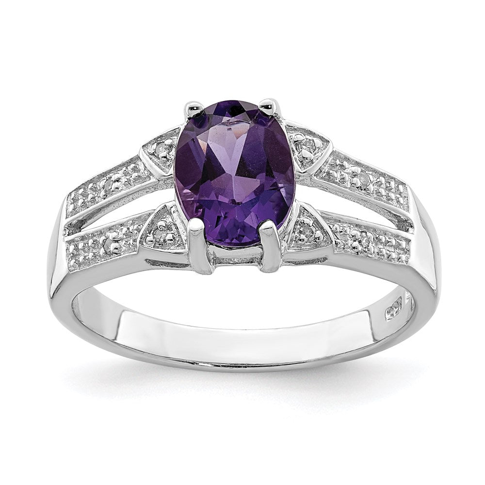 Sterling Silver Rhodium Amethyst Diamond Ring