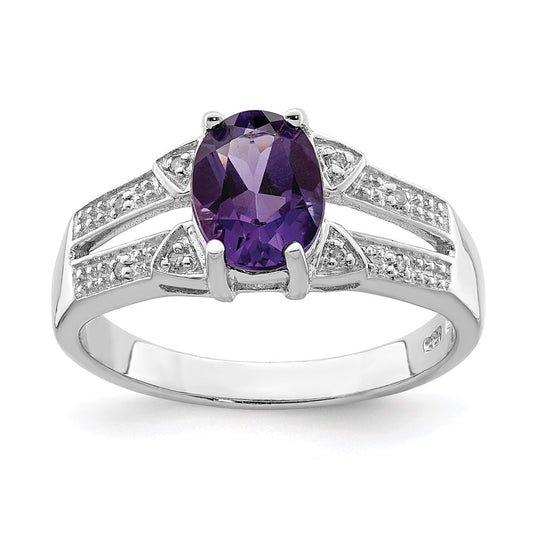 Sterling Silver Rhodium Amethyst Diamond Ring