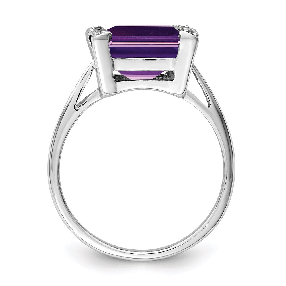 Sterling Silver Rhodium Amethyst Diamond Ring