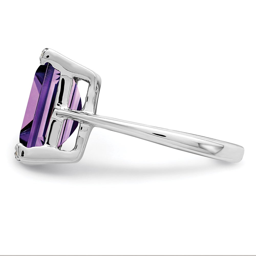 Sterling Silver Rhodium Amethyst Diamond Ring