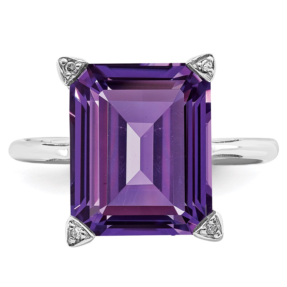 Sterling Silver Rhodium Amethyst Diamond Ring