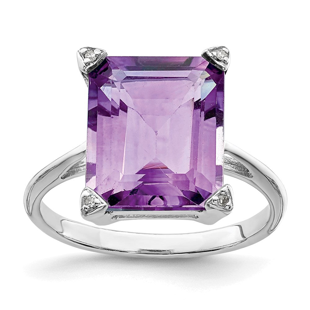 Sterling Silver Rhodium Amethyst Diamond Ring