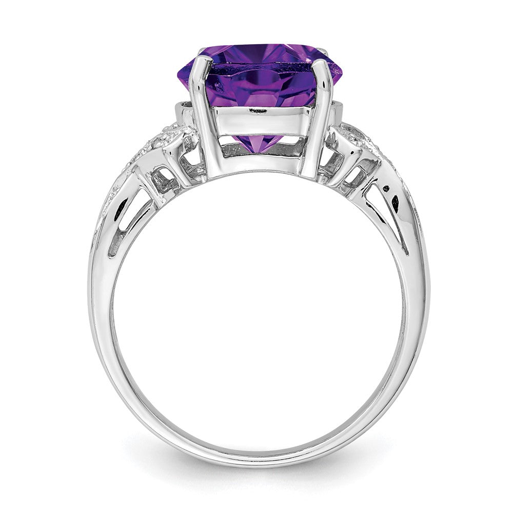 Sterling Silver Rhodium Amethyst Diamond Ring