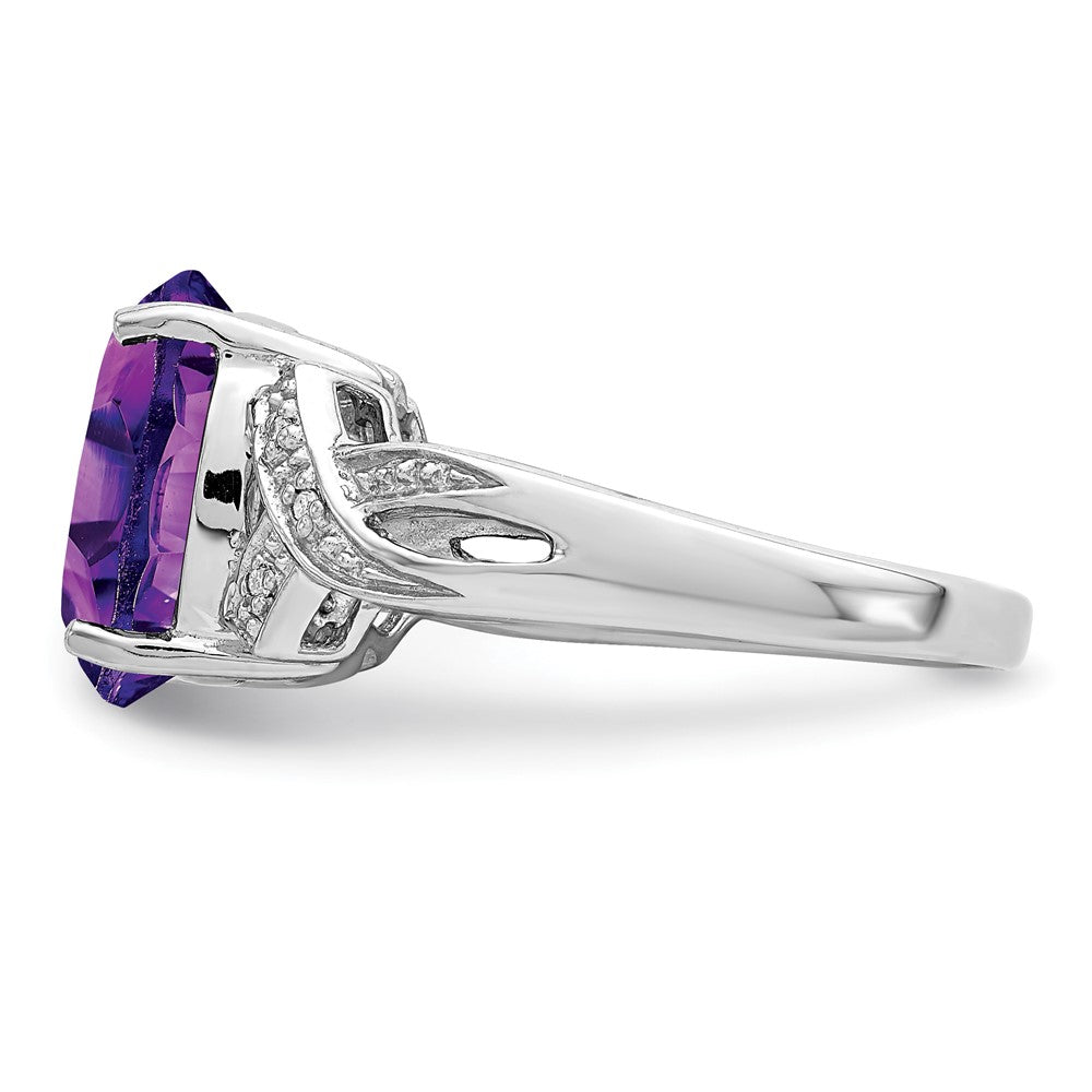 Sterling Silver Rhodium Amethyst Diamond Ring