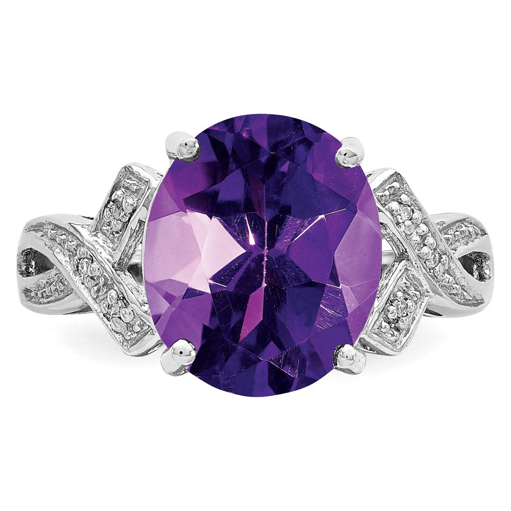 Sterling Silver Rhodium Amethyst Diamond Ring