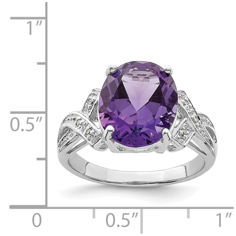 Sterling Silver Rhodium Amethyst Diamond Ring