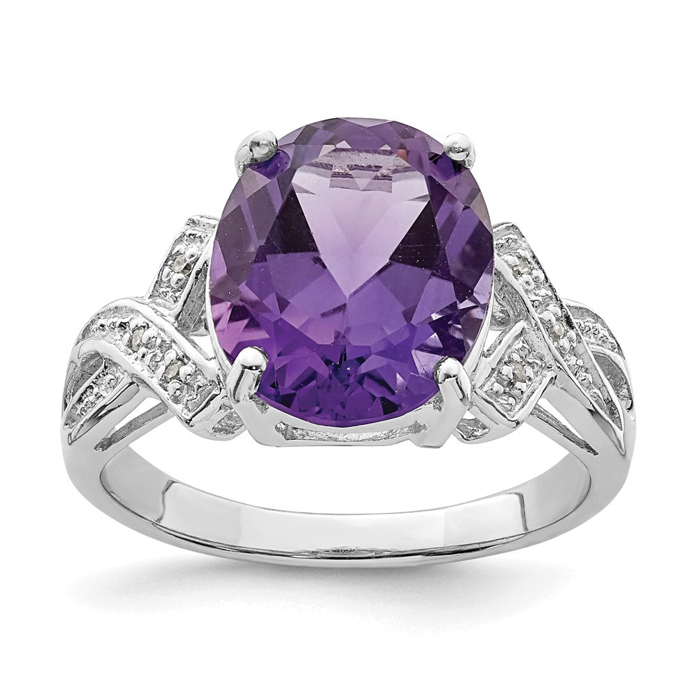 Sterling Silver Rhodium Amethyst Diamond Ring