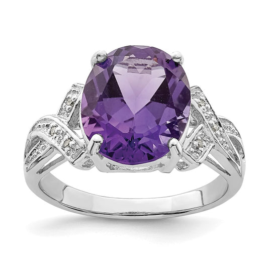 Sterling Silver Rhodium Amethyst Diamond Ring