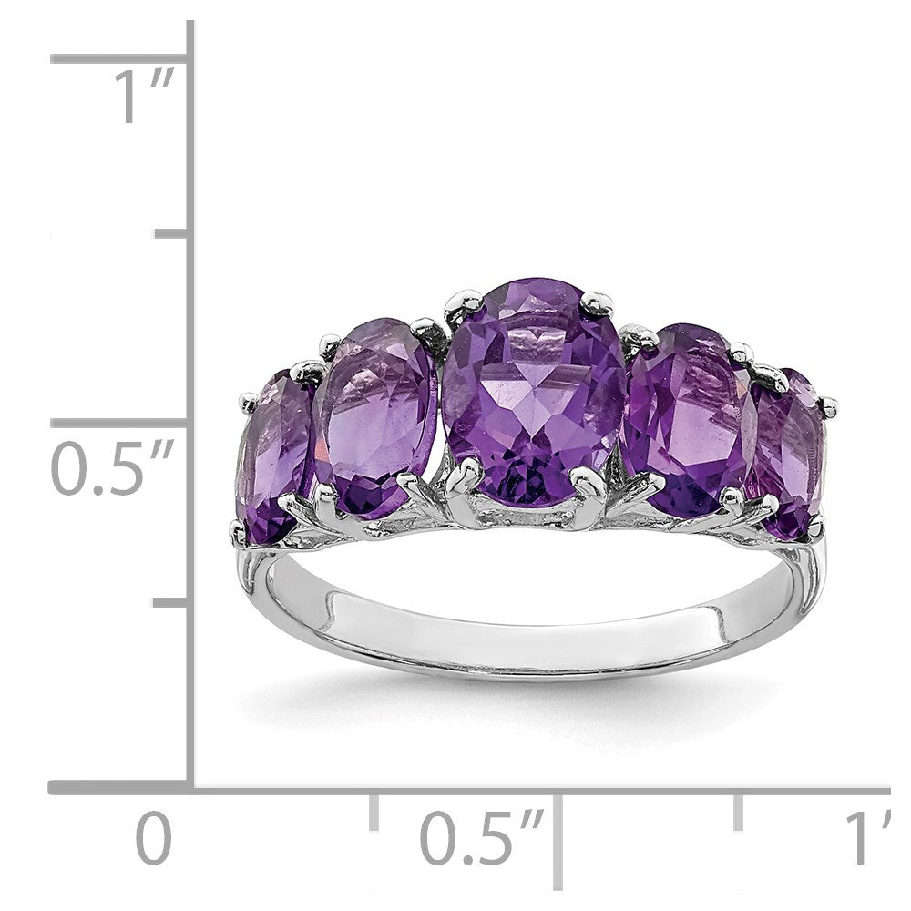 Sterling Silver Rhodium Amethyst Ring