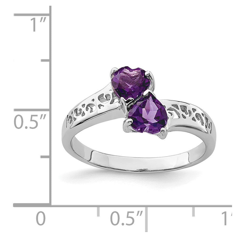 Sterling Silver Rhodium Amethyst Heart Ring