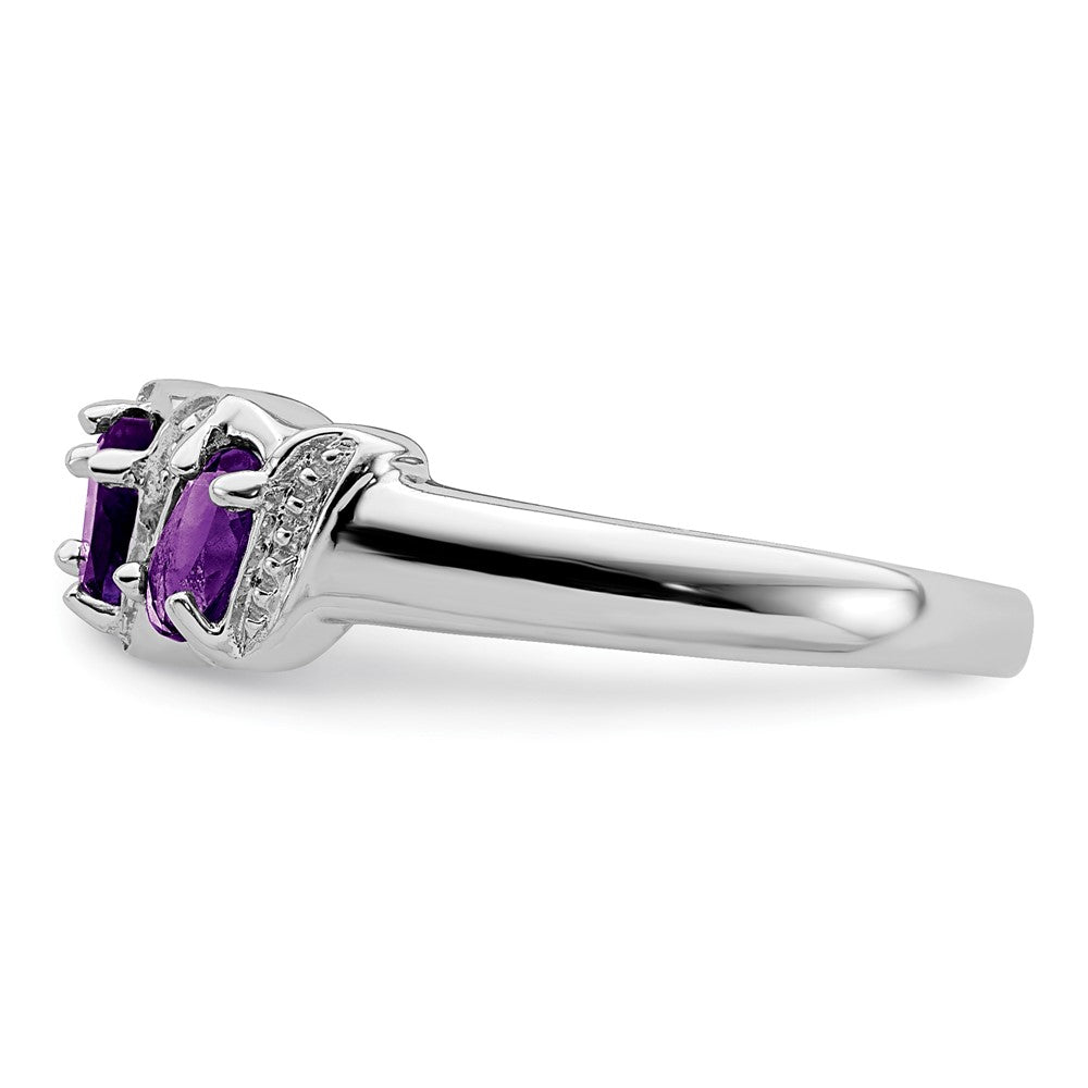 Sterling Silver Rhodium Amethyst & Diamond Ring