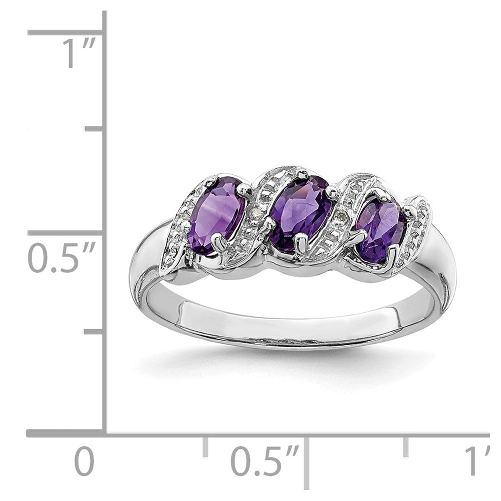 Sterling Silver Rhodium Amethyst & Diamond Ring