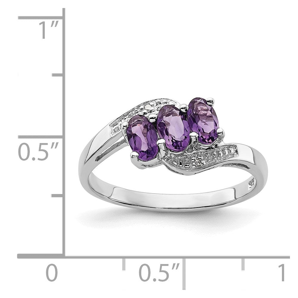 Sterling Silver Rhodium Amethyst & Diamond Ring