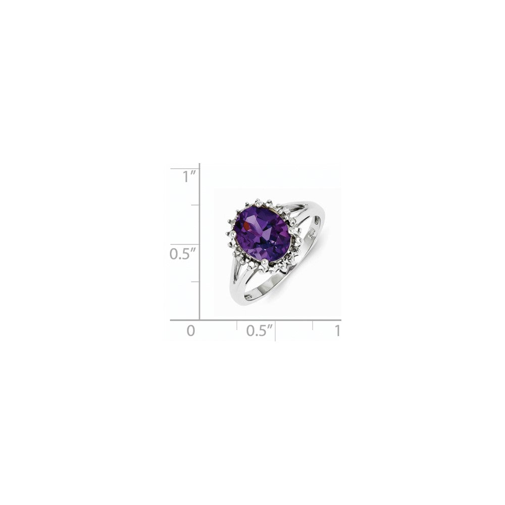 Sterling Silver Rhodium Amethyst & Diamond Ring