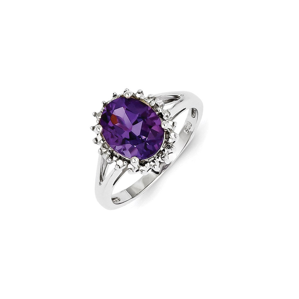 Sterling Silver Rhodium Amethyst & Diamond Ring