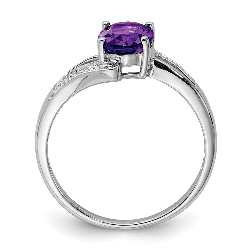 Sterling Silver Rhodium Amethyst & Diamond Ring