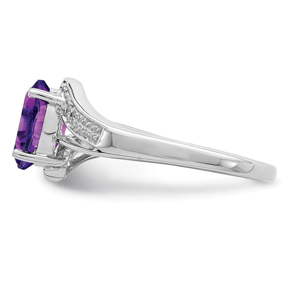 Sterling Silver Rhodium Amethyst & Diamond Ring