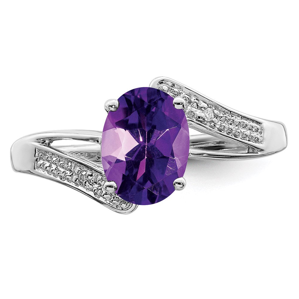 Sterling Silver Rhodium Amethyst & Diamond Ring