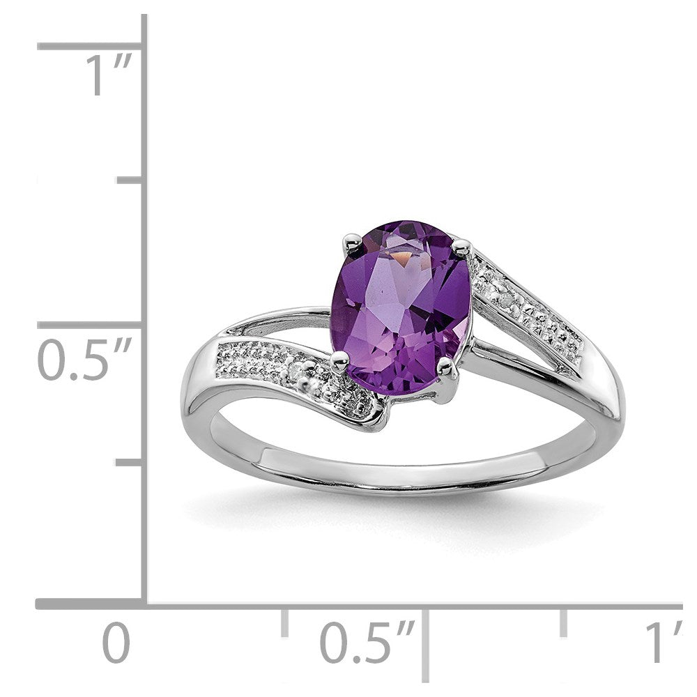 Sterling Silver Rhodium Amethyst & Diamond Ring