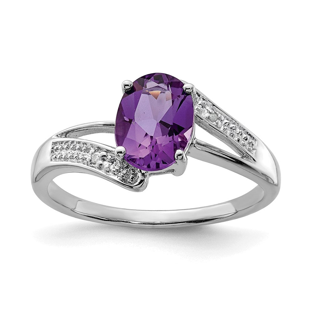 Sterling Silver Rhodium Amethyst & Diamond Ring