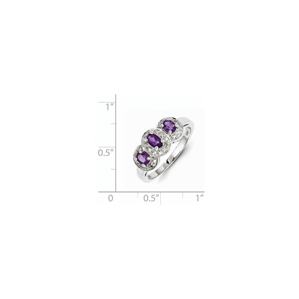 Sterling Silver Rhodium Amethyst & Diamond Ring