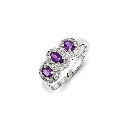 Sterling Silver Rhodium Amethyst & Diamond Ring