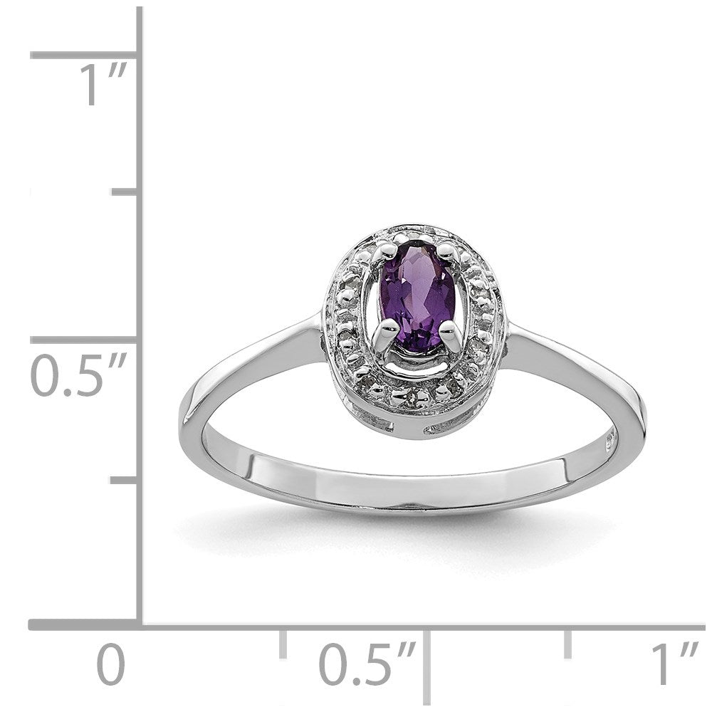 Sterling Silver Rhodium Amethyst & Diamond Ring