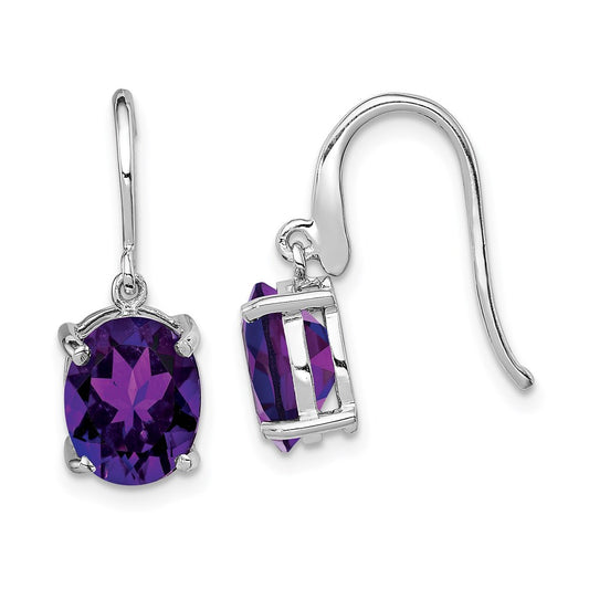 Sterling Silver Rhodium Plated  Amethyst Wire Earrings