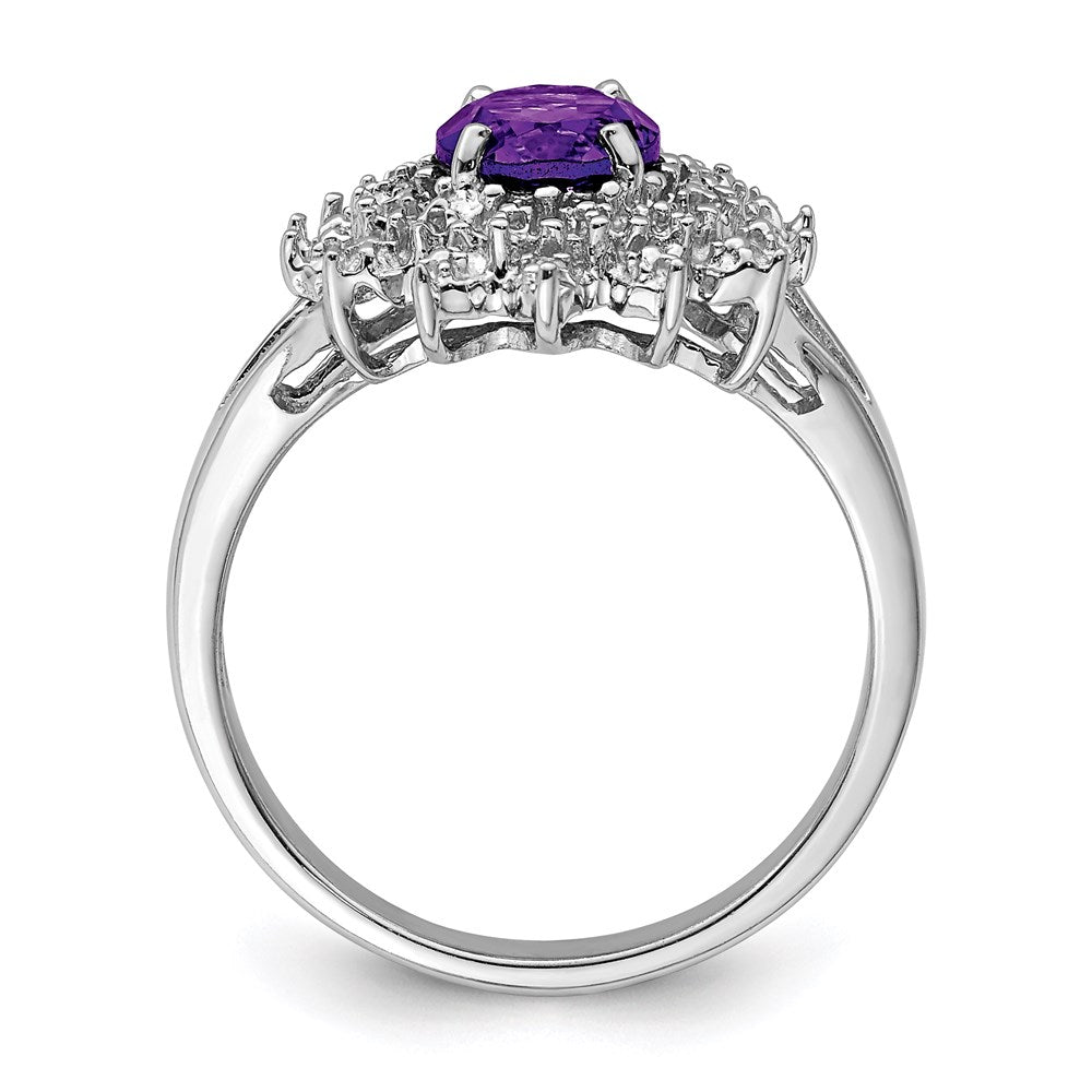 Sterling Silver Rhodium Amethyst Diamond Ring