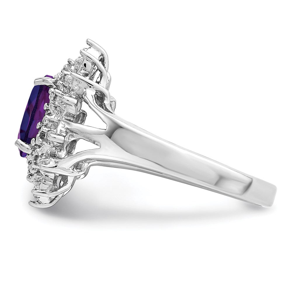 Sterling Silver Rhodium Amethyst Diamond Ring