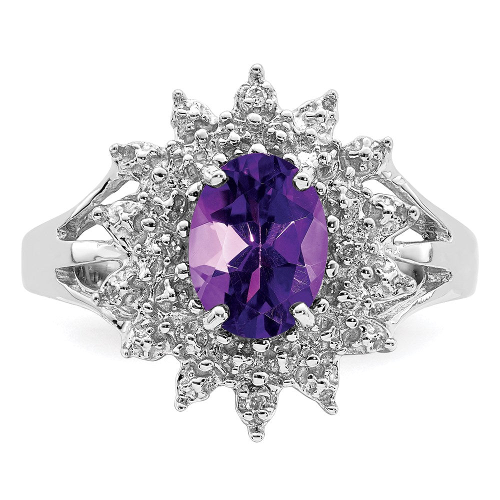 Sterling Silver Rhodium Amethyst Diamond Ring