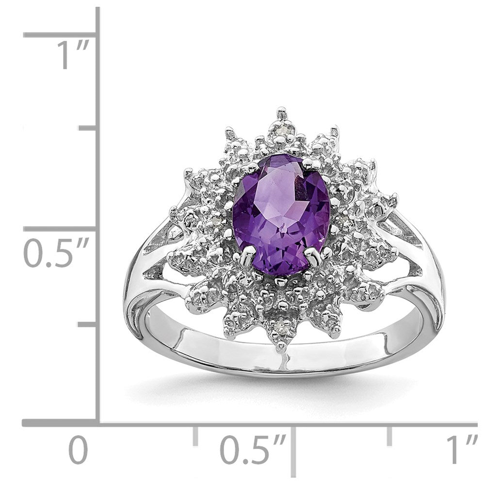 Sterling Silver Rhodium Amethyst Diamond Ring