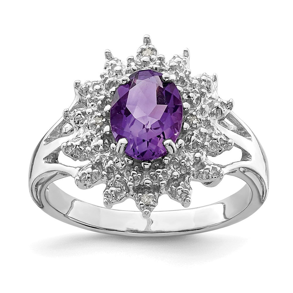 Sterling Silver Rhodium Amethyst Diamond Ring