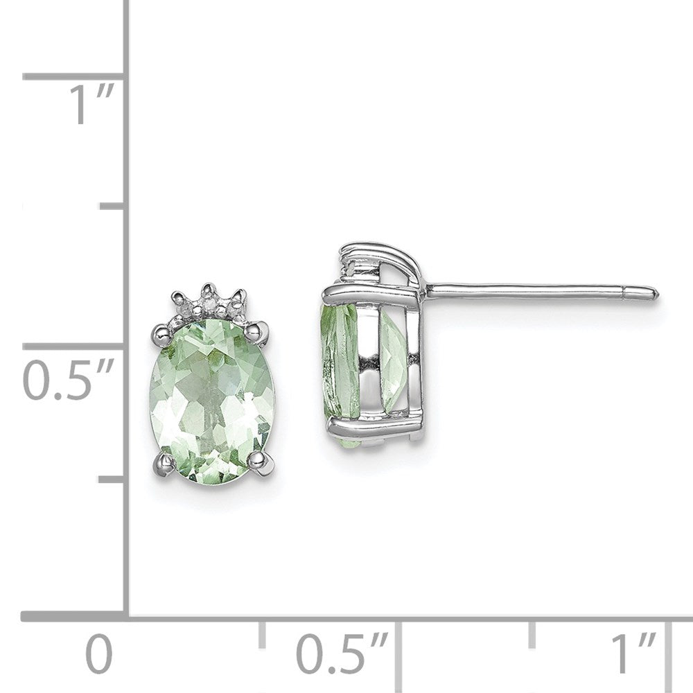 Sterling Silver Rhodium-plated Oval Green Quartz and DiamondEarrings