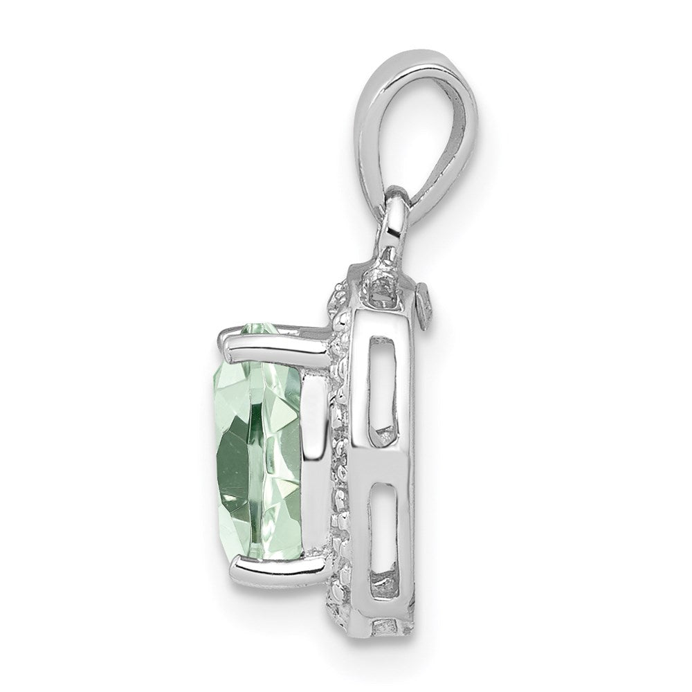 Sterling Silver Rhodium Plated Green Quartz and Diamond Pendant