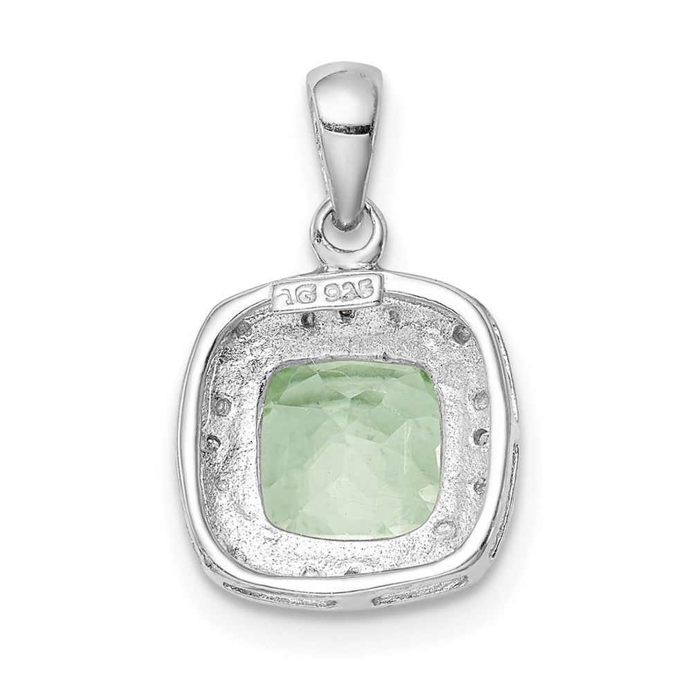 Sterling Silver Rhodium Plated Green Quartz and Diamond Pendant