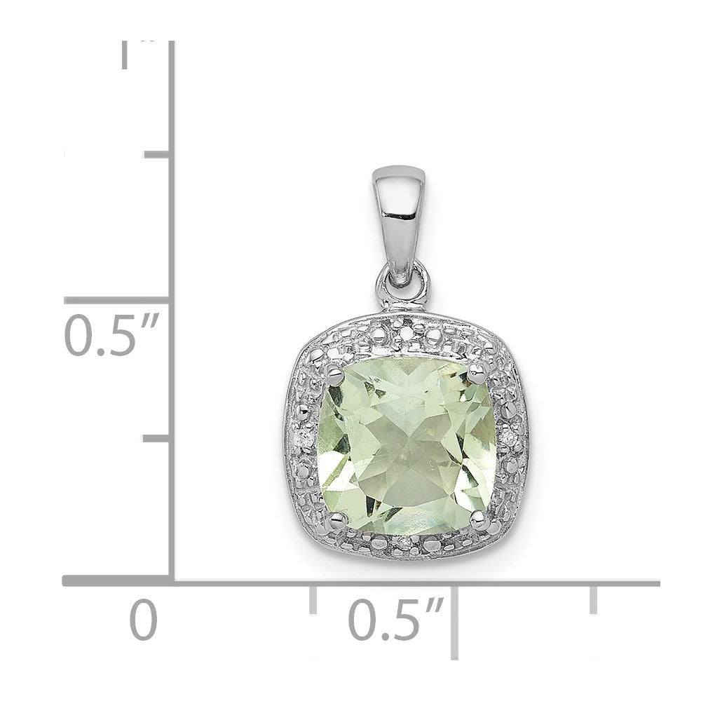 Sterling Silver Rhodium Plated Green Quartz and Diamond Pendant