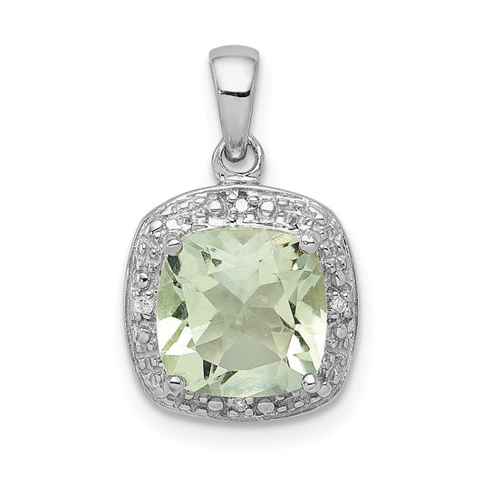 Sterling Silver Rhodium Plated Green Quartz and Diamond Pendant