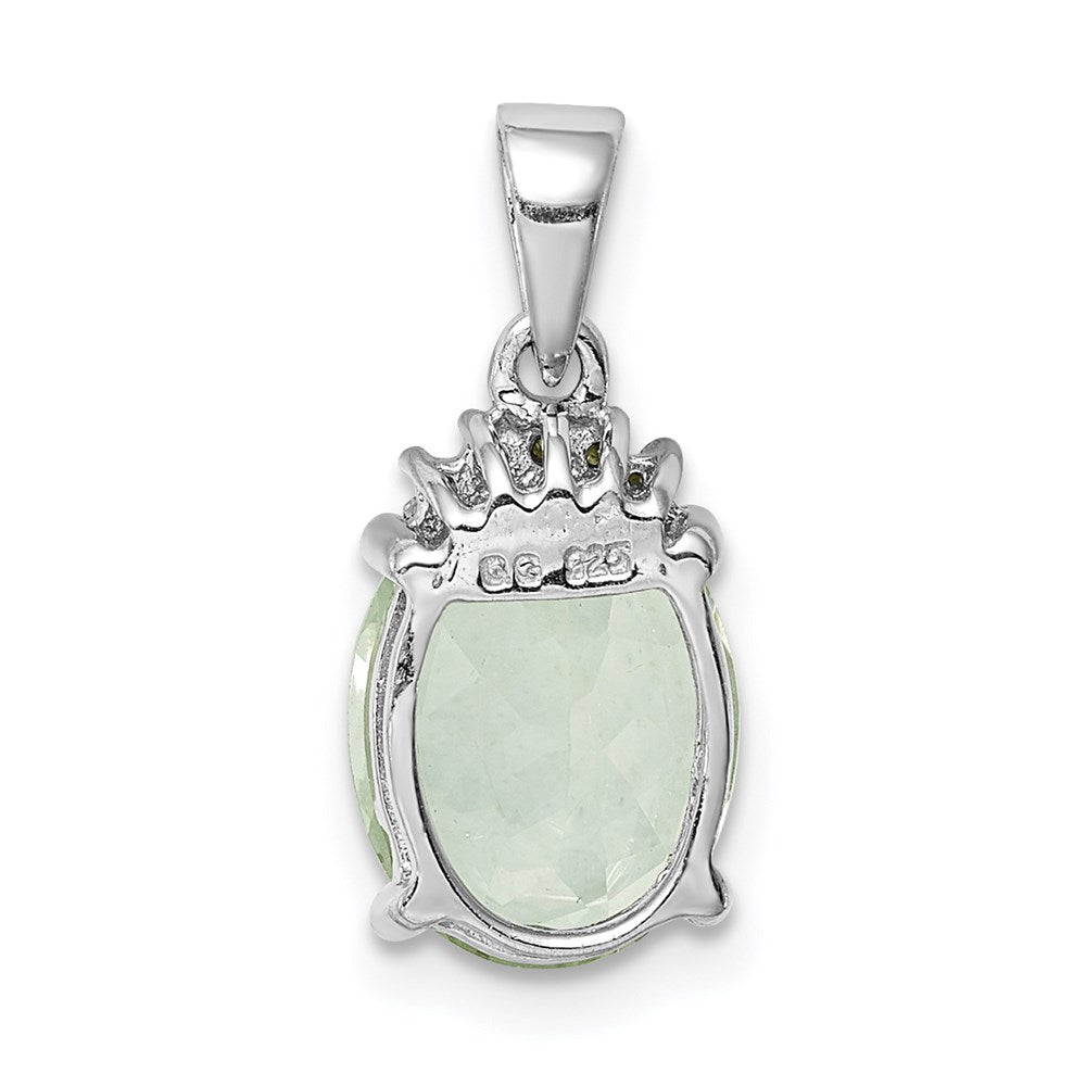 Sterling Silver Rhodium Plated Green Quartz and Diamond Pendant