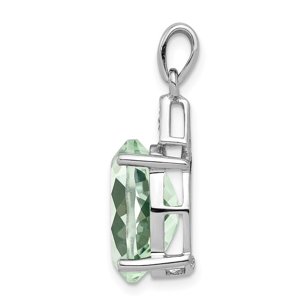 Sterling Silver Rhodium Plated Green Quartz and Diamond Pendant