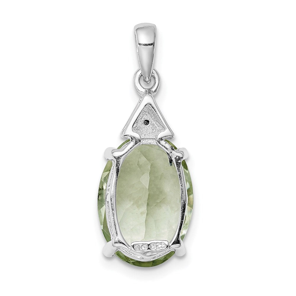 Sterling Silver Rhodium Plated Green Quartz and Diamond Pendant